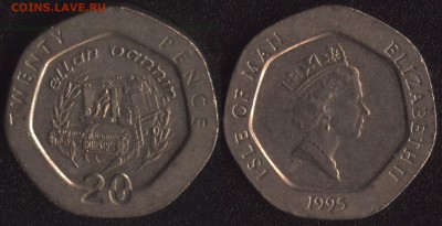 Остров Мэн 20 пенсов 1995 СЕМИГРАННИК до 22:00мск 29.02.16 - Остров Мэн 20 пенсов 1995