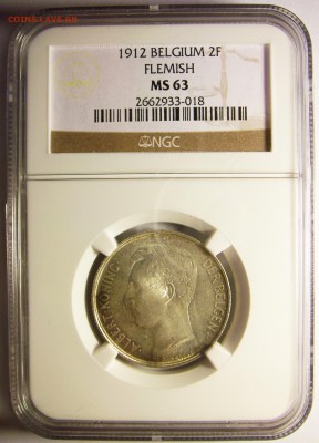 1 франк 1913, PCGS MS64 и 2 франка 1912, NGC MS63 - Бельгия - 1