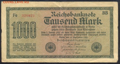Германия 1000 марок 1922 г.  28.02.16 г. 22 -00 МСК. - 1000 м. 1922