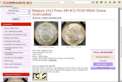 1 франк 1913, PCGS MS64 и 2 франка 1912, NGC MS63 - Бельгия - ms64.JPG