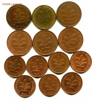 Германия 5 пфеннигов, 2 пфеннига, 1 пфенниг, лот 13 монет - img242
