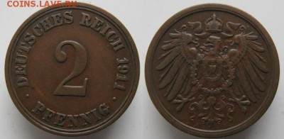 Германия 2 пфеннига 1911 A: до 04.03.16 в 22.00 - Германия 2 пф 1911 А н   119