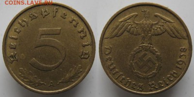 Германия 5 пфеннигов 1938 A: до 04.03.16 в 22.00 - Германия 5 пф 1938 А    115