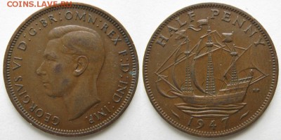 Разная инострань по фиксу - 6 39 Великобритания пол пенни 1947    1046