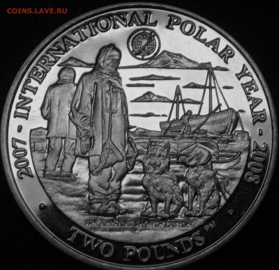 Монеты с изображением собак. - 2фунта07 Шелктон,собаки,китобойный вельбот