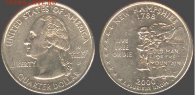 США- 25 центов-2000г- NEW HAMPSHIRE-D, 21.00 мск 06.03.2016 - США- 25 центов 2000 - NEW HAMPSHIRE-D