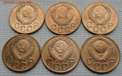 3 Копейки 1946,49,54,55,56,57 г. окон. 8.03.2016 г. 22-00 МС - 22222