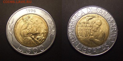 2 - Сан-Марино – 500 лир (1994) «Св. Марин – основатель Сан-Марино» (бм)