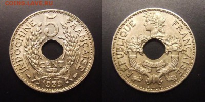2 - Франц. Индокитай – 5 центов (1939) ник.-лат. (aUNC)