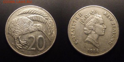2 - Новая Зеландия – 20 центов (1986) «Птица киви» (d-28,5мм)