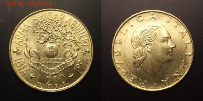 2 - Италия - 200 лир (1994) «180-лет итальянским карабинерам» №1