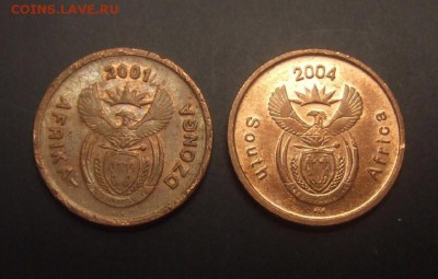 2 - ЮАР (набор - 5 центов журавль 2001 и 2004) (2 шт.) А