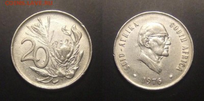 2 - ЮАР – 20 центов (1976) «Протея; президент Якобус Фуше» никель