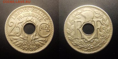 2 - Франция – 25 сантимов (1938) ник.-бронза (XF)