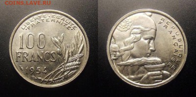 2 - Франция – 100 франков (1954 В) (XF+)