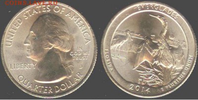 США- 25 центов 2014 - EVERGLADES-D, 21.00 мск 13.03.2016 - США- 25 центов 2014 - EVERGLADES-D