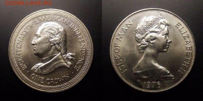 2 - Остров Мэн – 1 крона (1976) «200-летие Независимости США; Дж. Вашингтон»