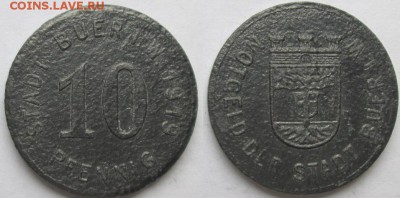 Нотгельды Германии. Обзорная тема. - 10 пф.1919г. Буер цинк