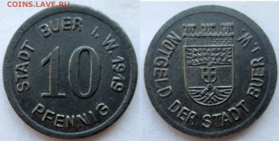 Нотгельды Германии. Обзорная тема. - 10 пф. 1919г. Буер, железо