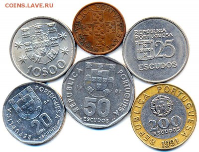 Португалия_6 разных монет 1974-75-80-86-87-91; 07.03_22.06мс - 10428
