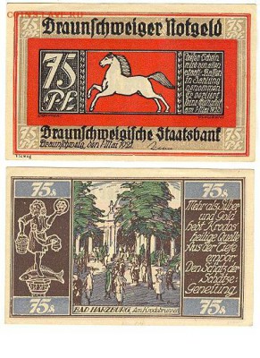 75 пфеннигов 1921г, земля Брауншвейг, Германия до 14.03.16 - 75пфенБрауншвейг