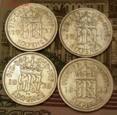 Англия. Георг 6. 6 пенсов 1937,1938,1939,1944. Серебро. С 1р - 20160310_200825-1