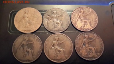 ONE PENNY(Великобрит)Короткий Блиц. 6 шт.1909,13,14,15,16,21 - 2