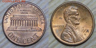 США 1 цент, 10 шт. по 1 р. до 15.03.2016 22-00 - 1991 d.JPG