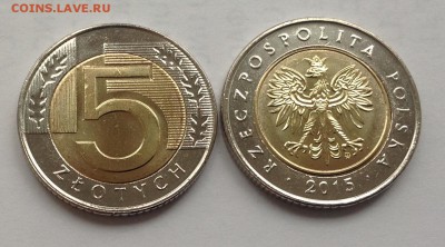 Монеты евро и других стран Европы и мира. - 5 злотых Польша 2015