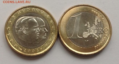 Монеты евро и других стран Европы и мира. - 1 евро Монако 2002
