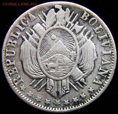 Боливия_20 сентаво 1881. Серебро; до 13.03_22.08мск - 10950