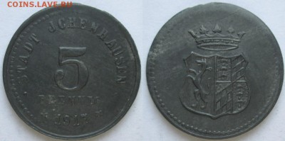 Нотгельды Германии. Обзорная тема. - 5 пф. 1917г. Ихенхаузен, цинк