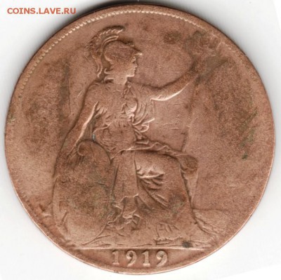 Великобритания. 1 пенни 1919 г. до 24.00 19.03.16 г. - Scan-160312-0013