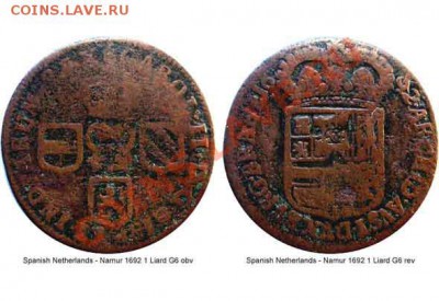 Медяк 1693(подозреваю что Испания,но сомневаюсь) - Spanish Netherlands - Namur 1692 1 Liard G6