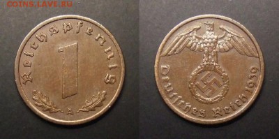 2 - Германия (3-й Рейх) – 1 рейхспфенниг (1939 А) бронза (XF) №1