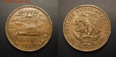 2 - Мексика – 20 сентаво (1969) «Пирамида Солнца (герб тип №2)»
