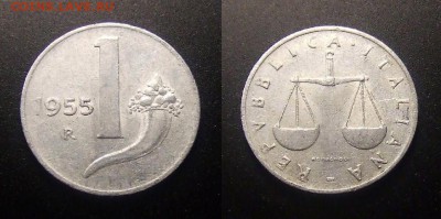 2 - Италия – 1 лира (1955) «Рог изобилия; весы» алюм.