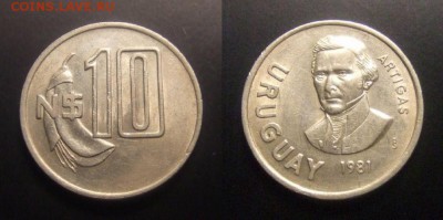 2 - Уругвай – 10 нов. песо (1981) «Хосе Артигас – национальный герой»