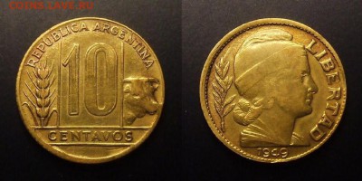 2 - Аргентина - 10 сентаво (1949) «Колос и корова»