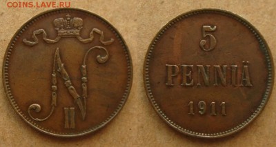 5 пенни 1911 г(неплохие !),до 23.03.16 в 22:10 МСК - 5 пенни 1911 г