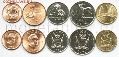 "Животные".  Набор из 5 монет Замбии 1982-1992 - 1567_zambia5