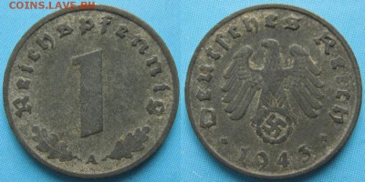 9.Разная инострань по фиксу - 9 9 Германия 1 пфенниг 1943 А    158-3-1924