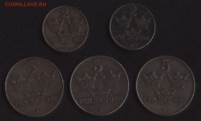 Швеция военные эре, 5 шт.,железо 1942-44 до22:00мск 22.03.16 - Швеция 1
