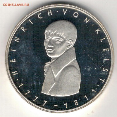 Ag ФРГ 5 МАРОК 1977G ГЕНРИХ ФОН КЛЕЙСТ 24.03-22.00МСК (В33) - 5-гер5м77кл