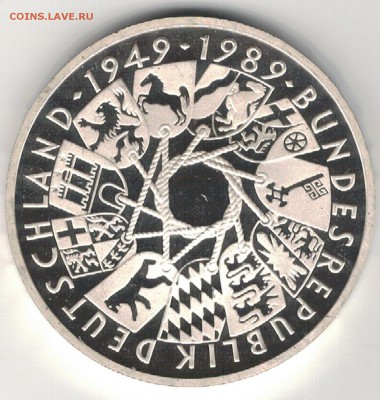 Ag ФРГ 10 МАРОК 1989G ЮБИЛЕЙ РЕСПУБЛИКИ 24.03-22.00МСК (В37) - 5-гер10м89