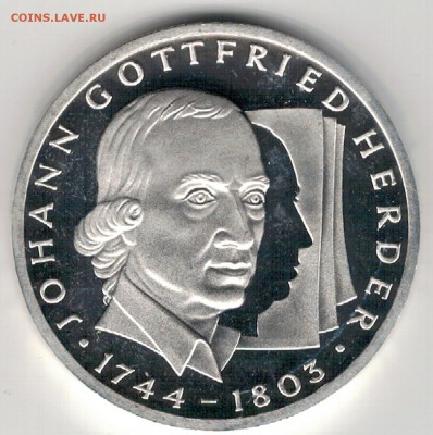 Ag ФРГ 10 МАРОК 1994G ИОГАНН ГОТФРИД ГЕРДЕР 24.03-22Ч (В38) - 5-гер10м94