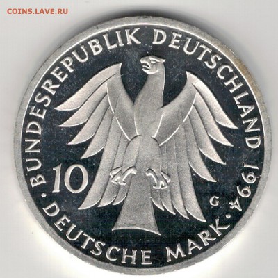 Ag ФРГ 10 МАРОК 1994G ИОГАНН ГОТФРИД ГЕРДЕР 24.03-22Ч (В38) - 5-гер10м94а