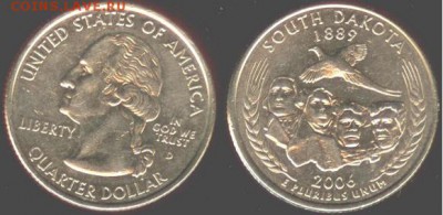 США- 25 центов-2006 -SOUTN DAKOTA-D, 21.00 мск 27.03.2016 - США- 25 центов 2006 - SOUTN DAKOTA-D
