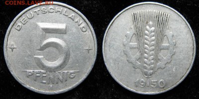 9.Разная инострань по фиксу - 9 22 ГДР 5 пфеннигов 1950 А    1334