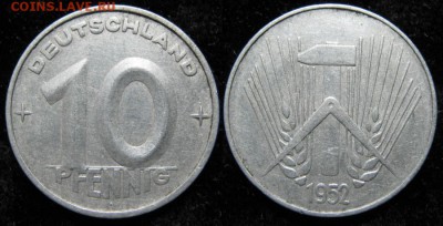 9.Разная инострань по фиксу - 9 23 ГДР 10 пфеннигов 1952 А    1333